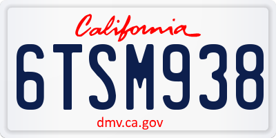 CA license plate 6TSM938