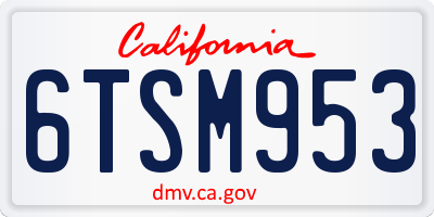 CA license plate 6TSM953