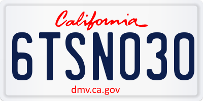 CA license plate 6TSN030