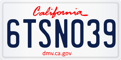 CA license plate 6TSN039