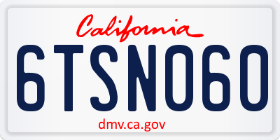 CA license plate 6TSN060