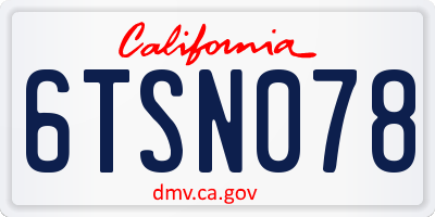 CA license plate 6TSN078