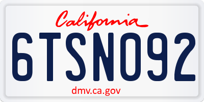 CA license plate 6TSN092