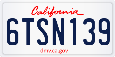 CA license plate 6TSN139
