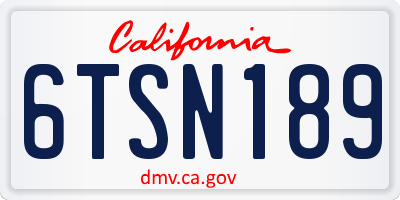 CA license plate 6TSN189