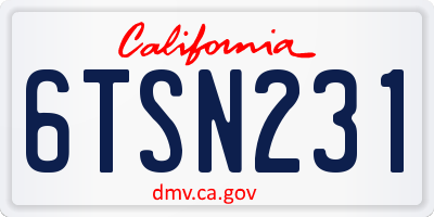 CA license plate 6TSN231