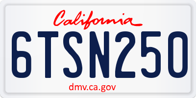 CA license plate 6TSN250