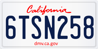 CA license plate 6TSN258