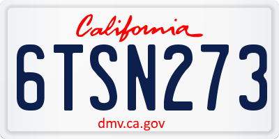 CA license plate 6TSN273