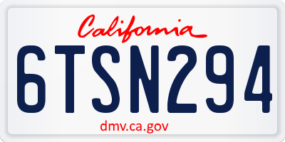 CA license plate 6TSN294