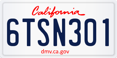 CA license plate 6TSN301