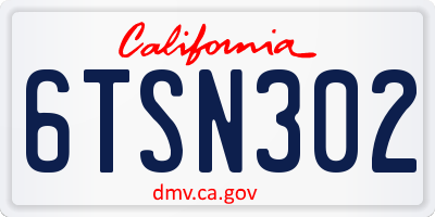 CA license plate 6TSN302