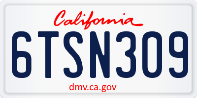 CA license plate 6TSN309