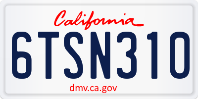 CA license plate 6TSN310