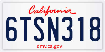 CA license plate 6TSN318