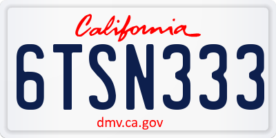 CA license plate 6TSN333