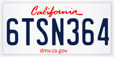 CA license plate 6TSN364