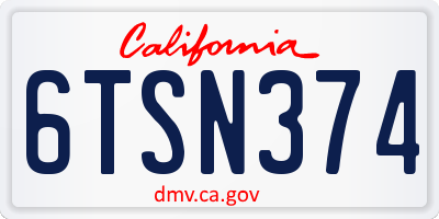 CA license plate 6TSN374