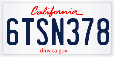 CA license plate 6TSN378