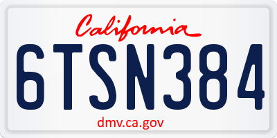 CA license plate 6TSN384