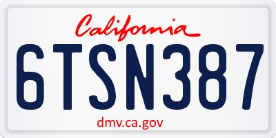 CA license plate 6TSN387