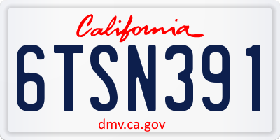 CA license plate 6TSN391