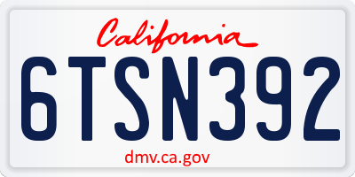 CA license plate 6TSN392