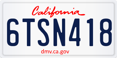CA license plate 6TSN418