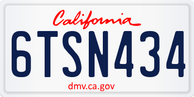 CA license plate 6TSN434