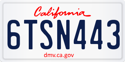 CA license plate 6TSN443