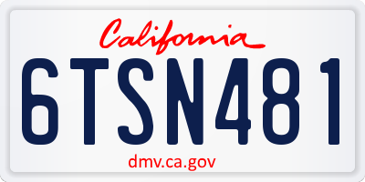 CA license plate 6TSN481