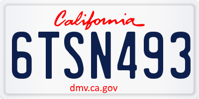 CA license plate 6TSN493