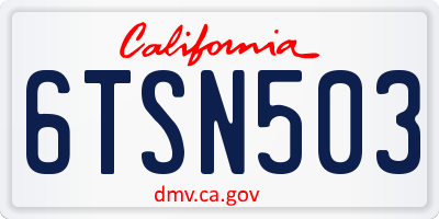 CA license plate 6TSN503