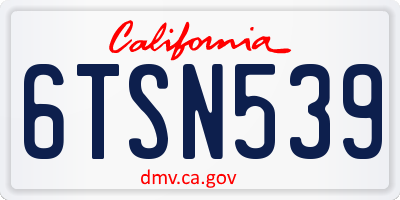 CA license plate 6TSN539