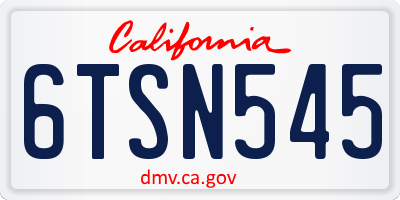 CA license plate 6TSN545