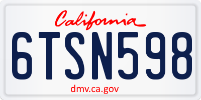 CA license plate 6TSN598
