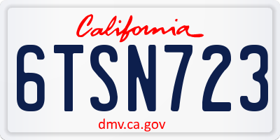 CA license plate 6TSN723