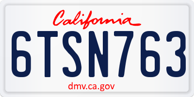 CA license plate 6TSN763