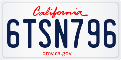 CA license plate 6TSN796
