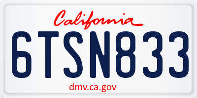 CA license plate 6TSN833