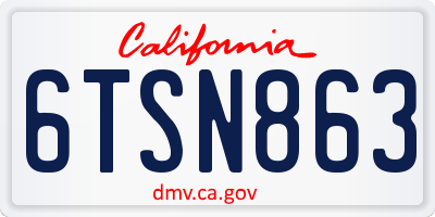 CA license plate 6TSN863