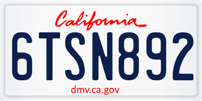 CA license plate 6TSN892