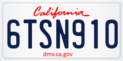 CA license plate 6TSN910