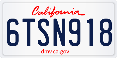 CA license plate 6TSN918