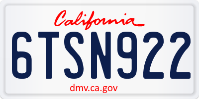 CA license plate 6TSN922