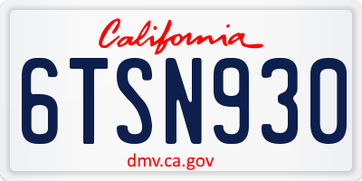 CA license plate 6TSN930