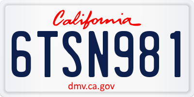 CA license plate 6TSN981