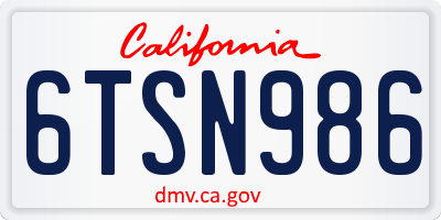 CA license plate 6TSN986