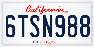 CA license plate 6TSN988