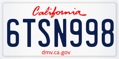 CA license plate 6TSN998